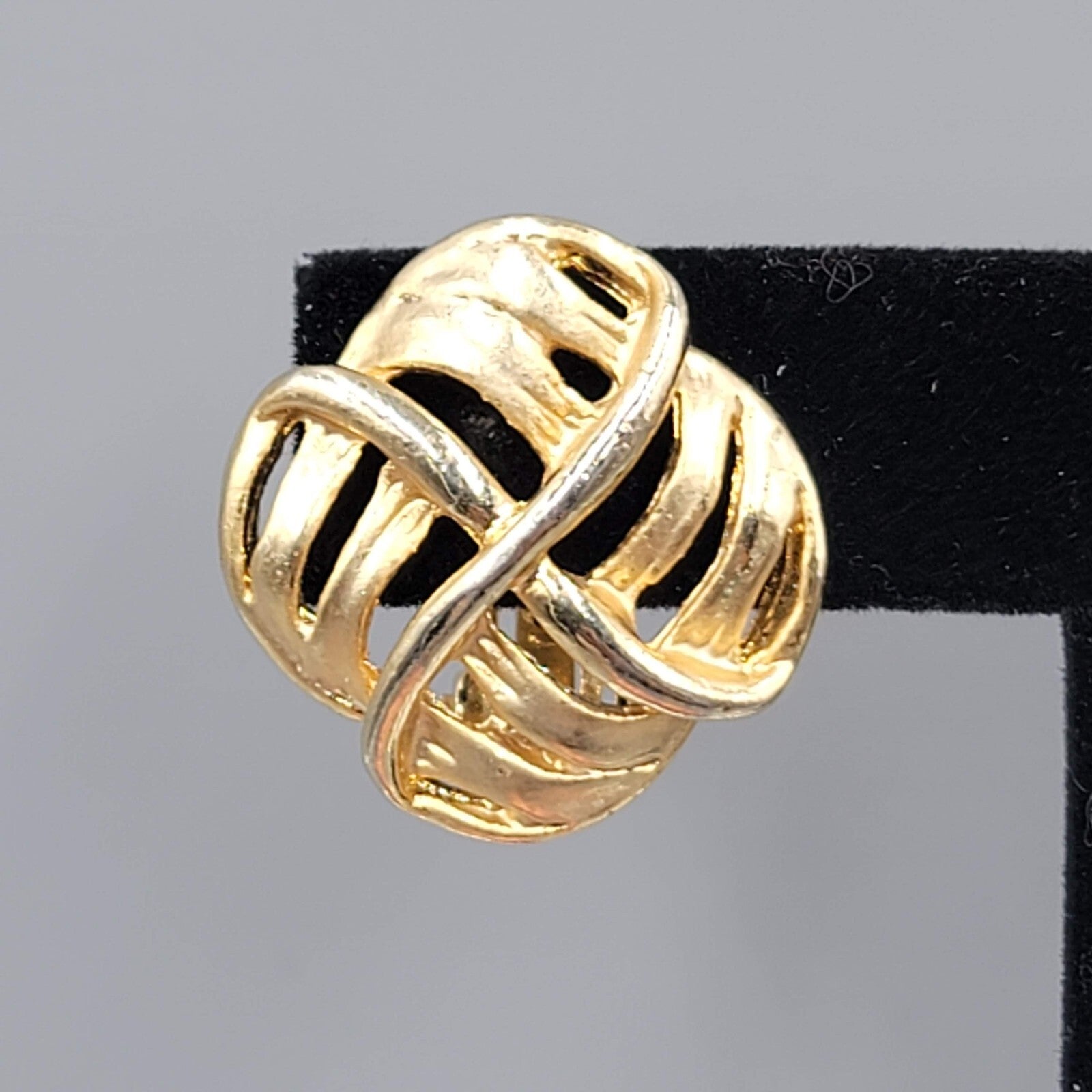 Vintage Open Work Clip on Earrings Gold tone Square 1"