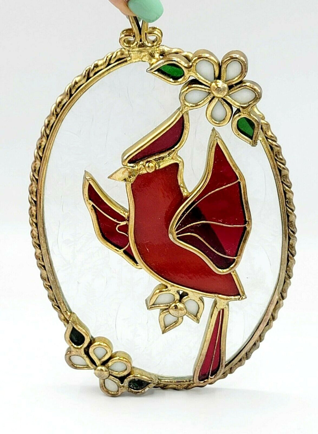 Stained Glass Hanging Sun Catcher Cardinal Bird 7" x 4 1/2" Layered 3D Holiday