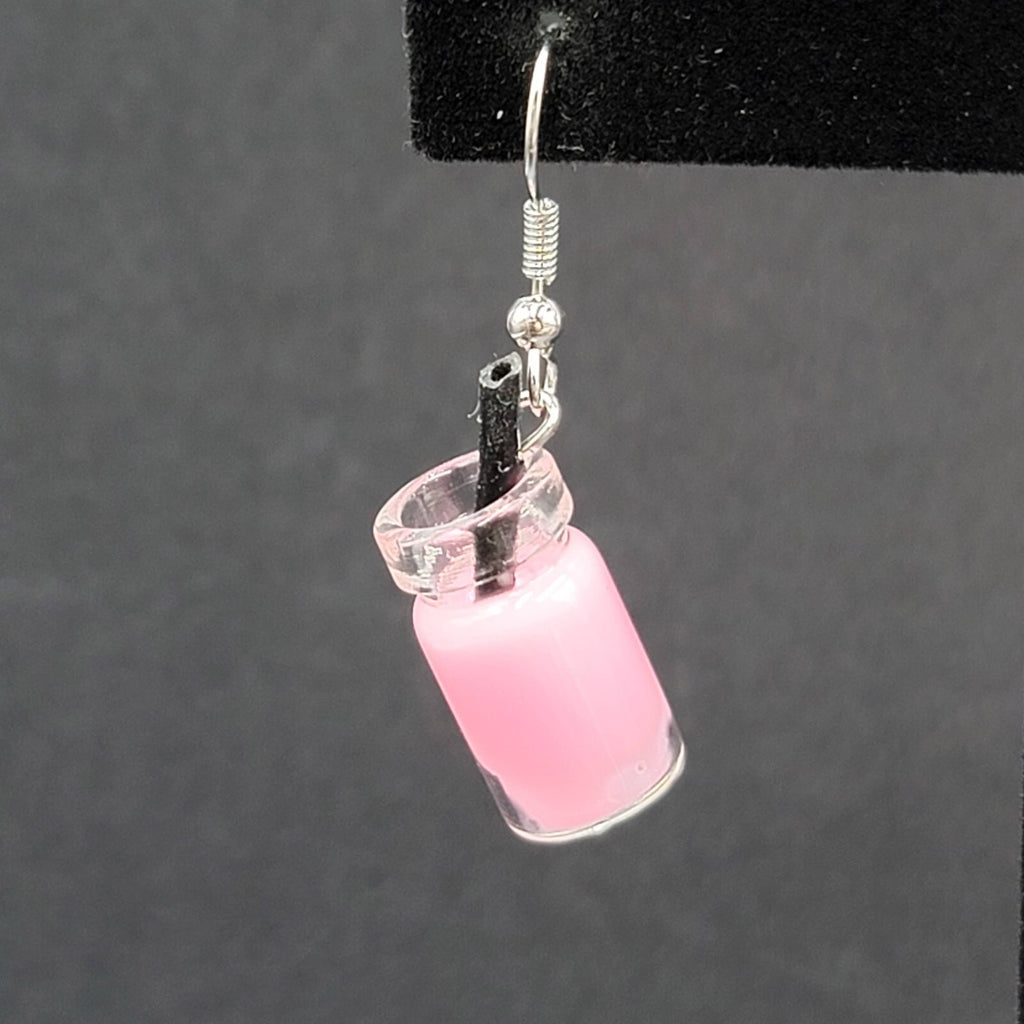 Pierced Earrings Pink Boba Tea Drink with Straw Novelty Dangle 1"