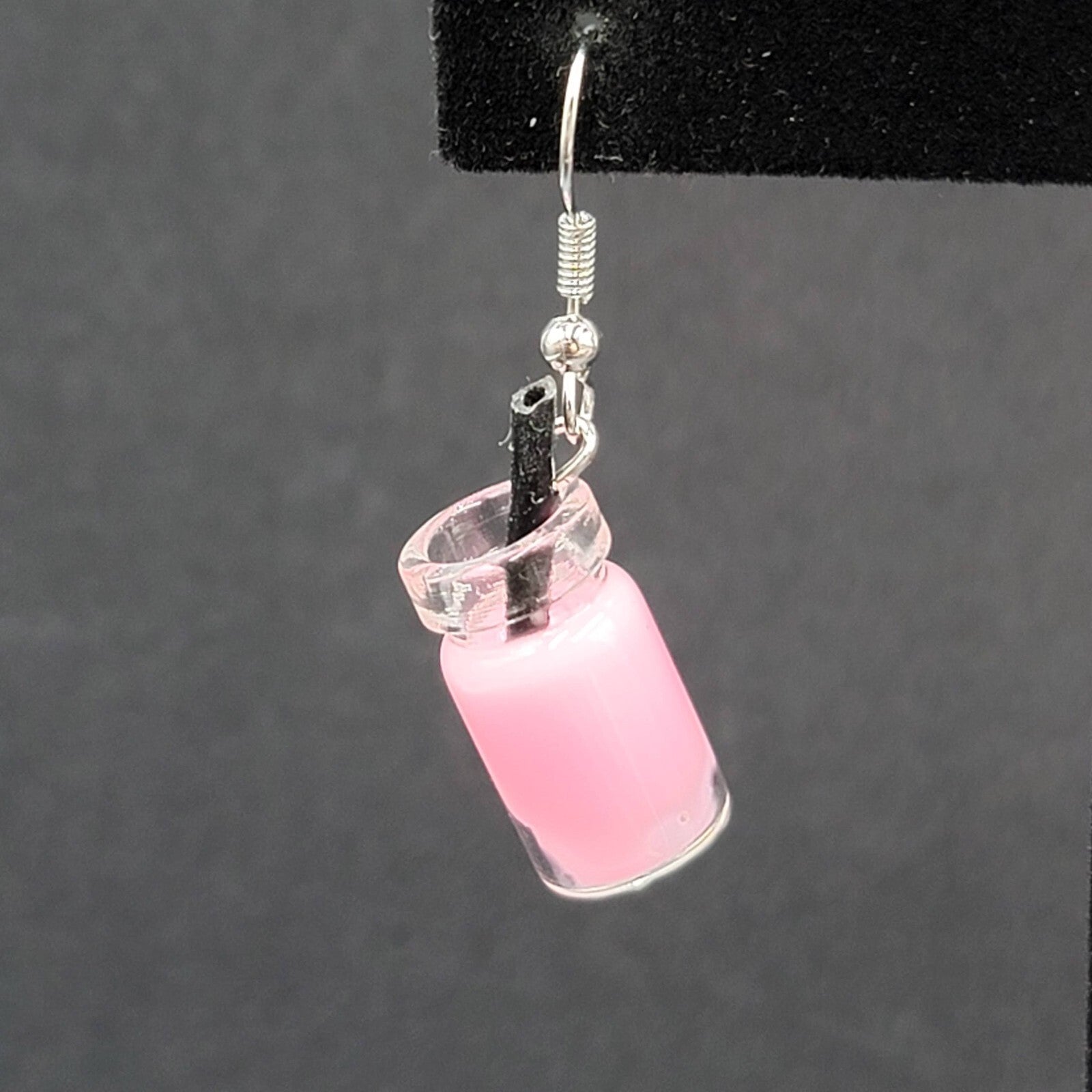 Pierced Earrings Pink Boba Tea Drink with Straw Novelty Dangle 1"