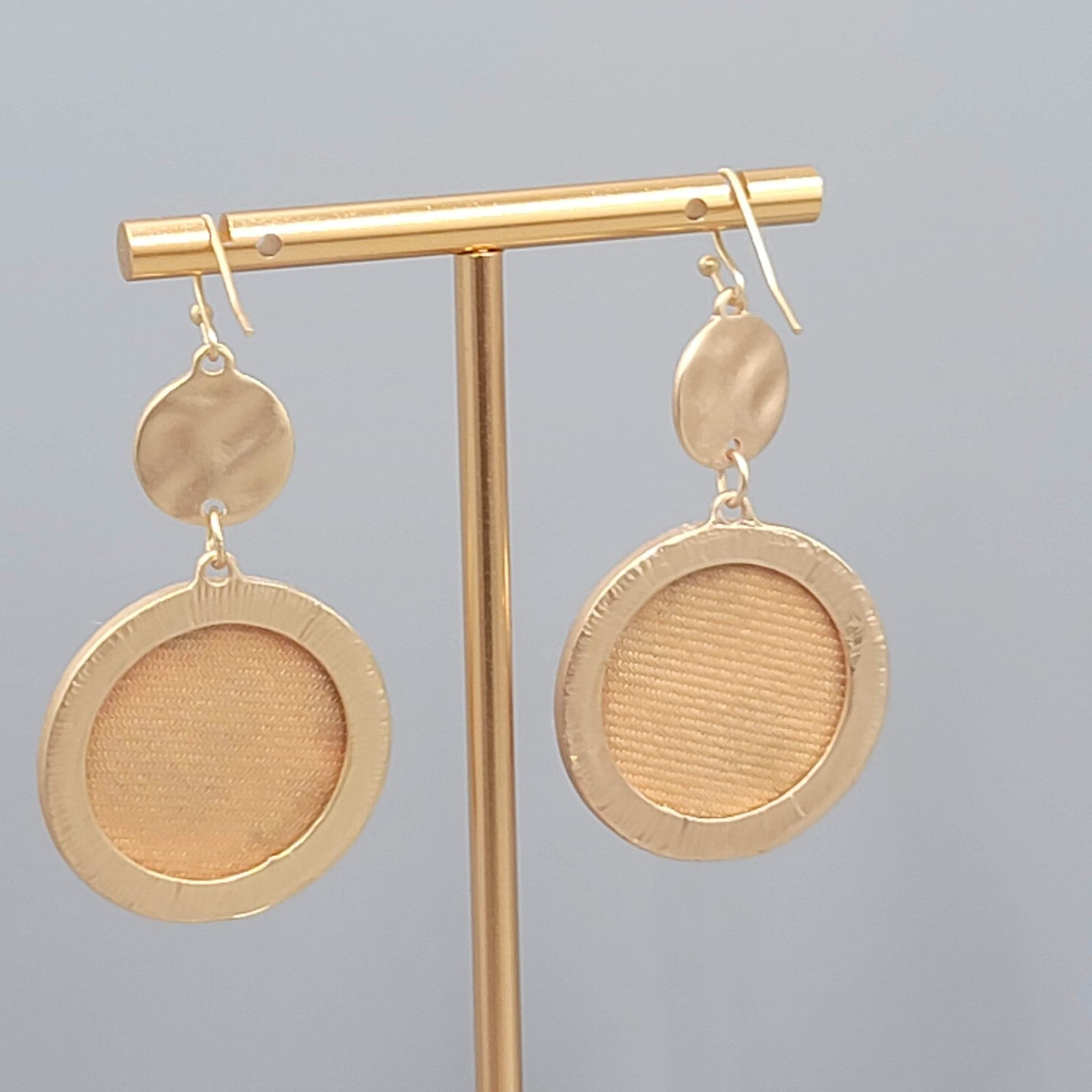 Leopard Print Faux Fur Pierced Earrings Matte Gold tone Dangle 2"
