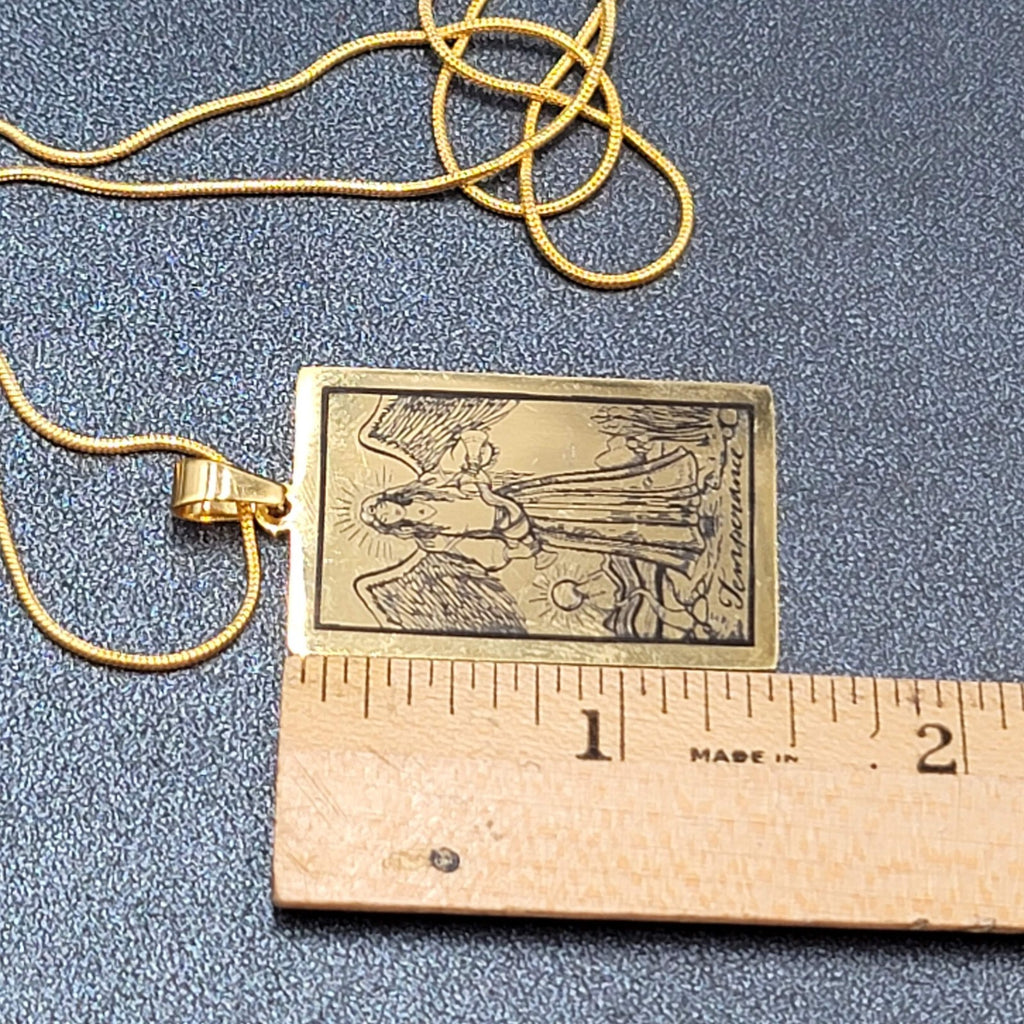 TEMPERANCE Tarot Card Pendant Necklace Major Arcana Gold tone 18”.