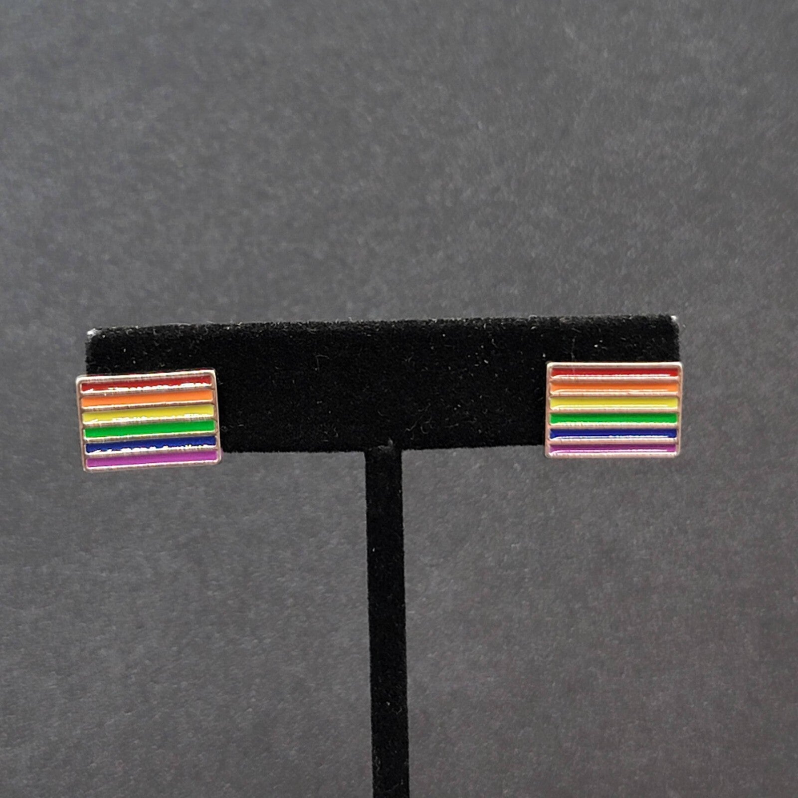 Pierced Earrings PRIDE Rainbow Rectangle Studs 5/8"