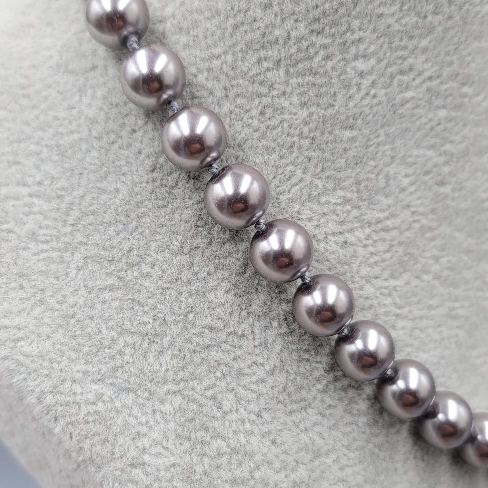 Gray Faux Pearl Necklace Hand Knotted Silver tone Elegant Holiday 16"-18"