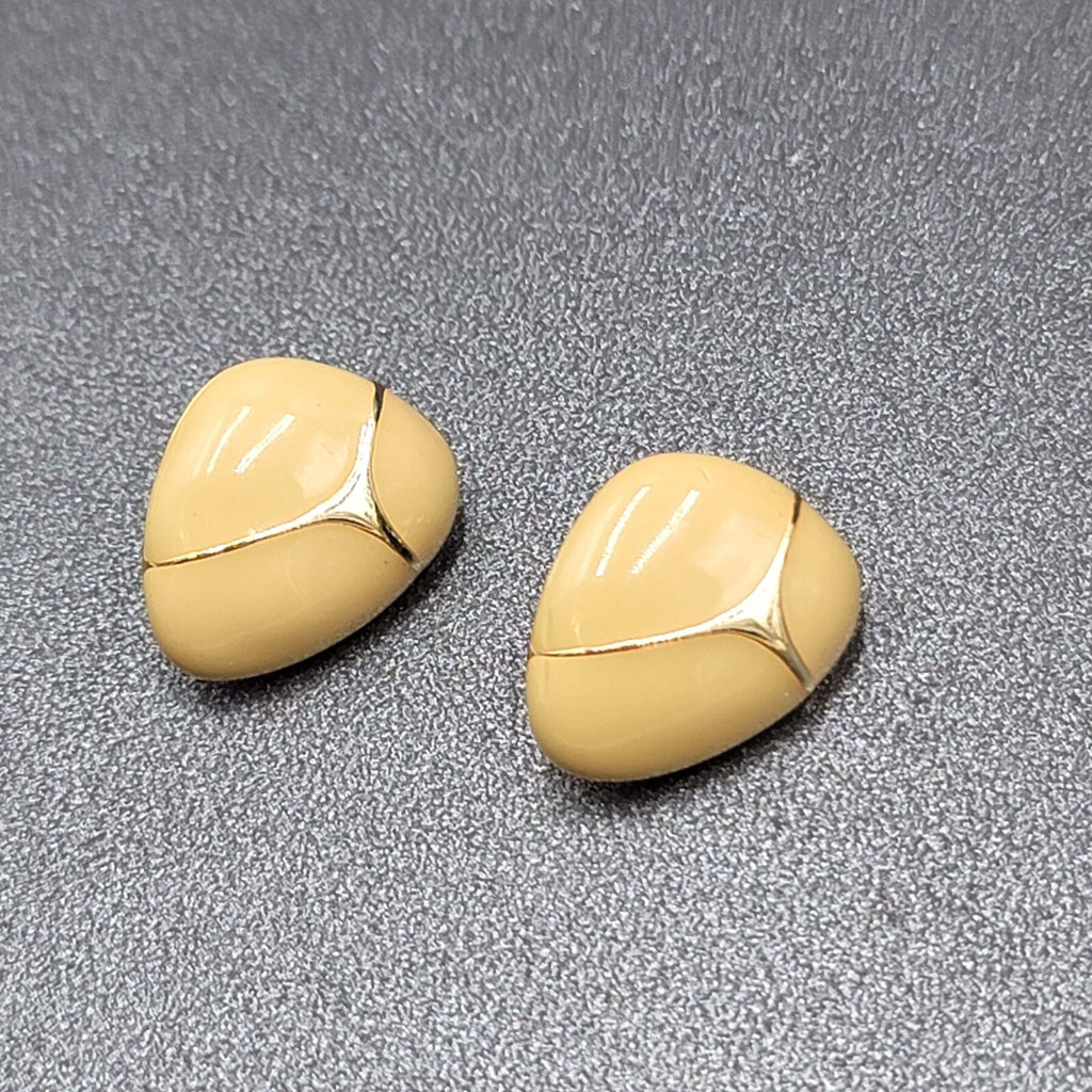 Vintage Pierced Earrings Dark Tan Enamel Gold tone Drop 3/4" 
