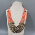 Artisan Faux Coral Bead Bib Boho Necklace Pink Metal Multistrand 20"