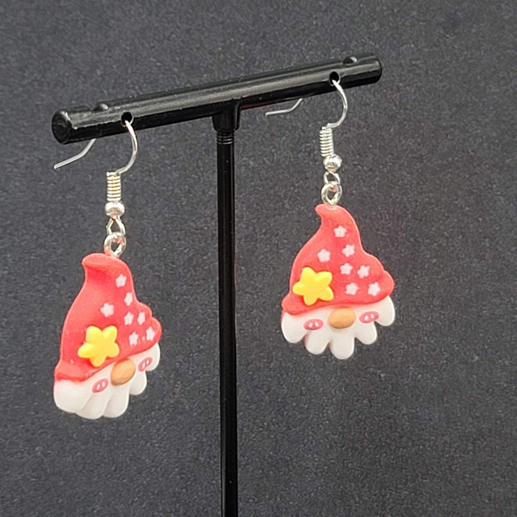 Gnome Christmas Pierced Earrings Puffy 3D Dangle 1 1/8"