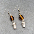 Coffee Pierced Earrings Silver tone Brown Glass Bead Dangle 1.25"