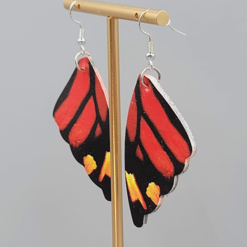 Butterfly Wing Pierced Earrings Red Statement Dangle 2.25"