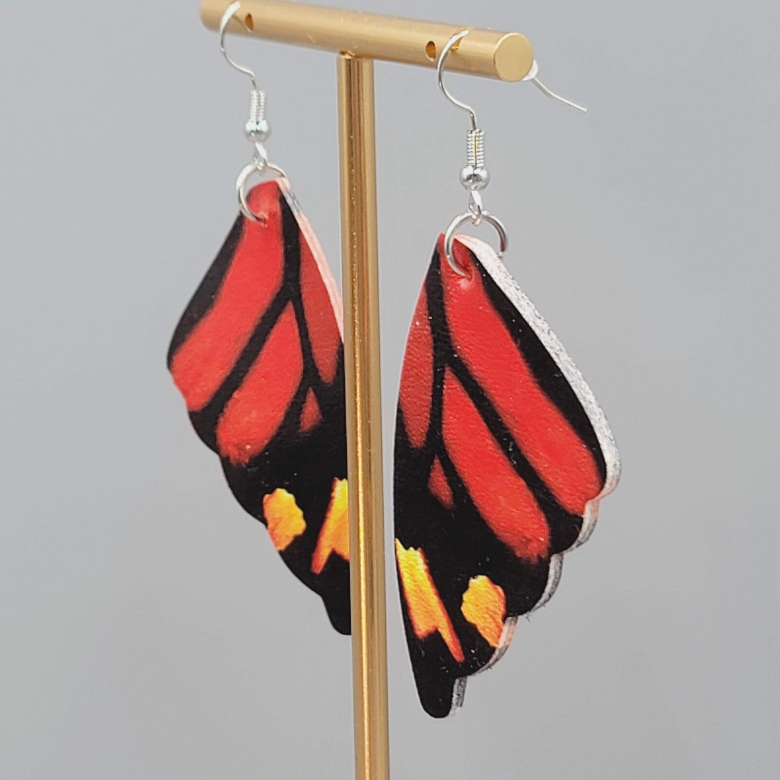 Butterfly Wing Pierced Earrings Red Statement Dangle 2.25"