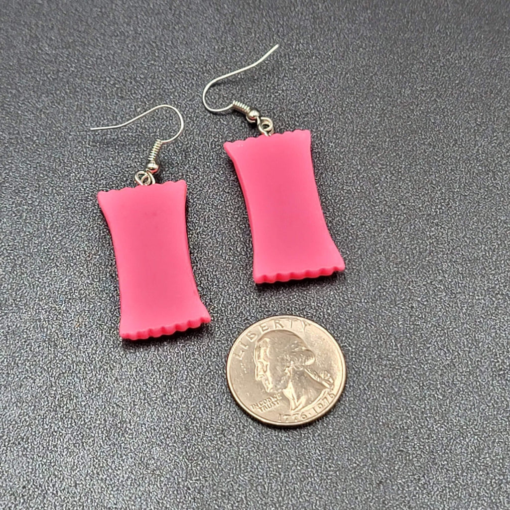 Smart Sweets Pierced Earrings Silver tone Candy Pink Dangle 1.25"