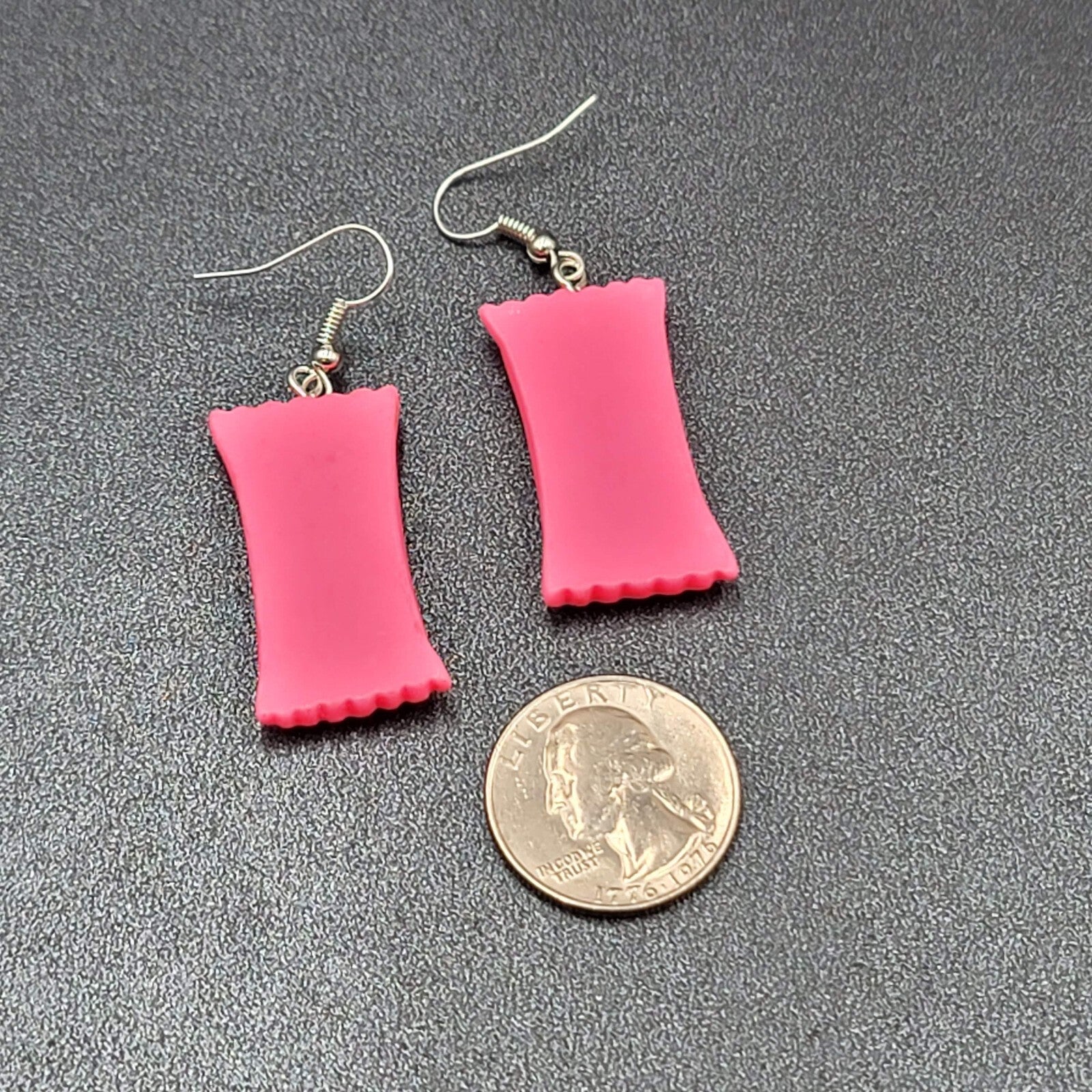 Smart Sweets Pierced Earrings Silver tone Candy Pink Dangle 1.25"