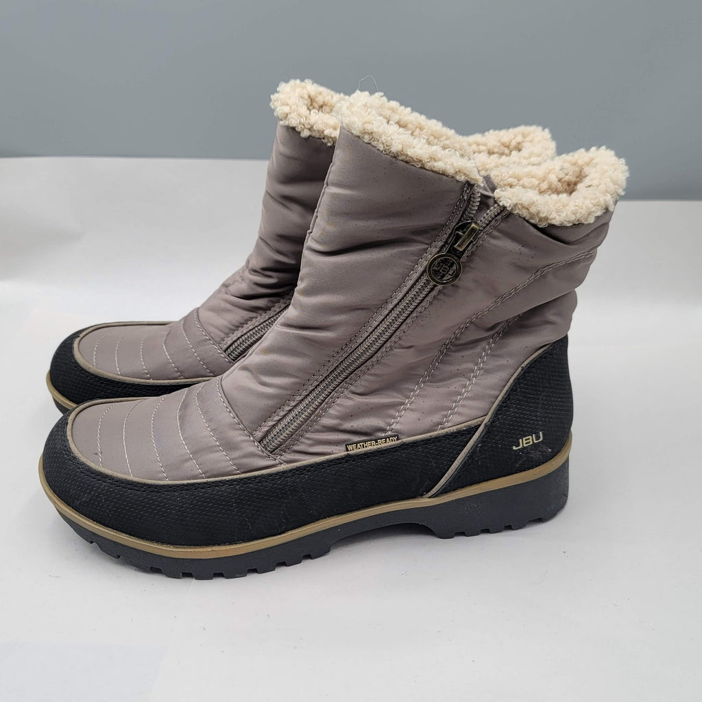 JBU Snowbird Boots Womens Size 8M Gray Black Weather Ready Faux Fur Winter Shoes