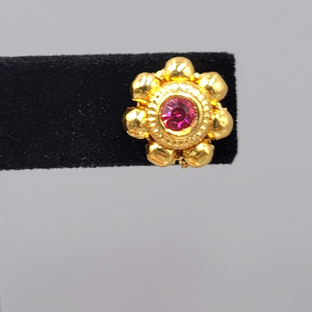 Bollywood Pierced Earrings Gold Plated Hot Pink Stone Studs 1/2"