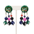 Vintage LOTTO Pierced Earrings Hand Painted Gold tone Dangle 2.5 in