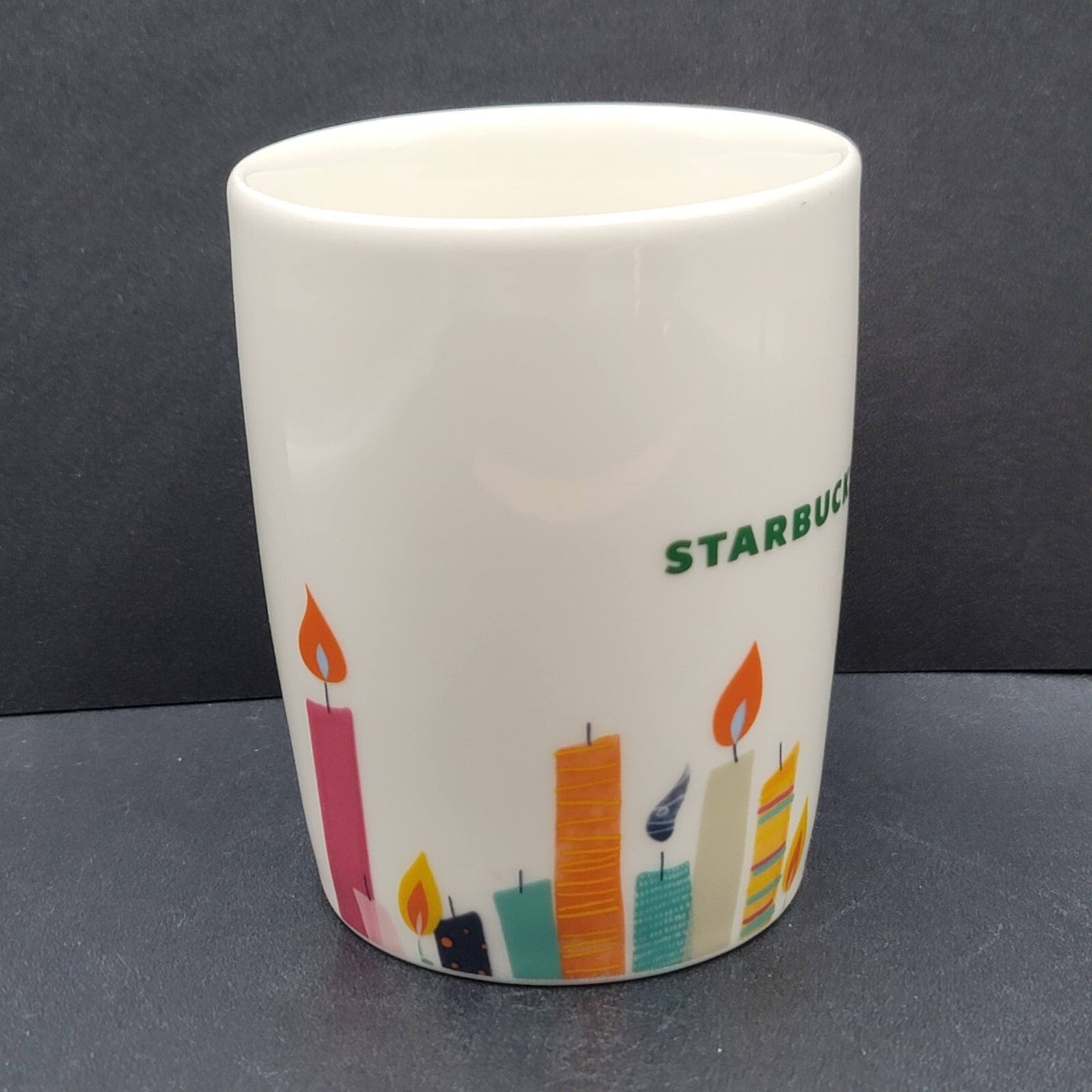 Starbucks Birthday Candles 10 oz Coffee Mug Cup 2020 White Orange Handle
