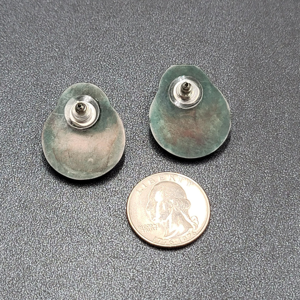 Vintage Pierced Earrings Green Marble Look Drop Acrylic 1 1/8"
