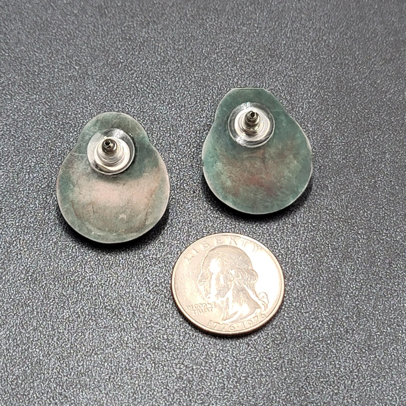 Vintage Pierced Earrings Green Marble Look Drop Acrylic 1 1/8"