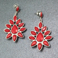 Pierced Earrings Silver tone Red Accent Chandelier Dangle 2.25"