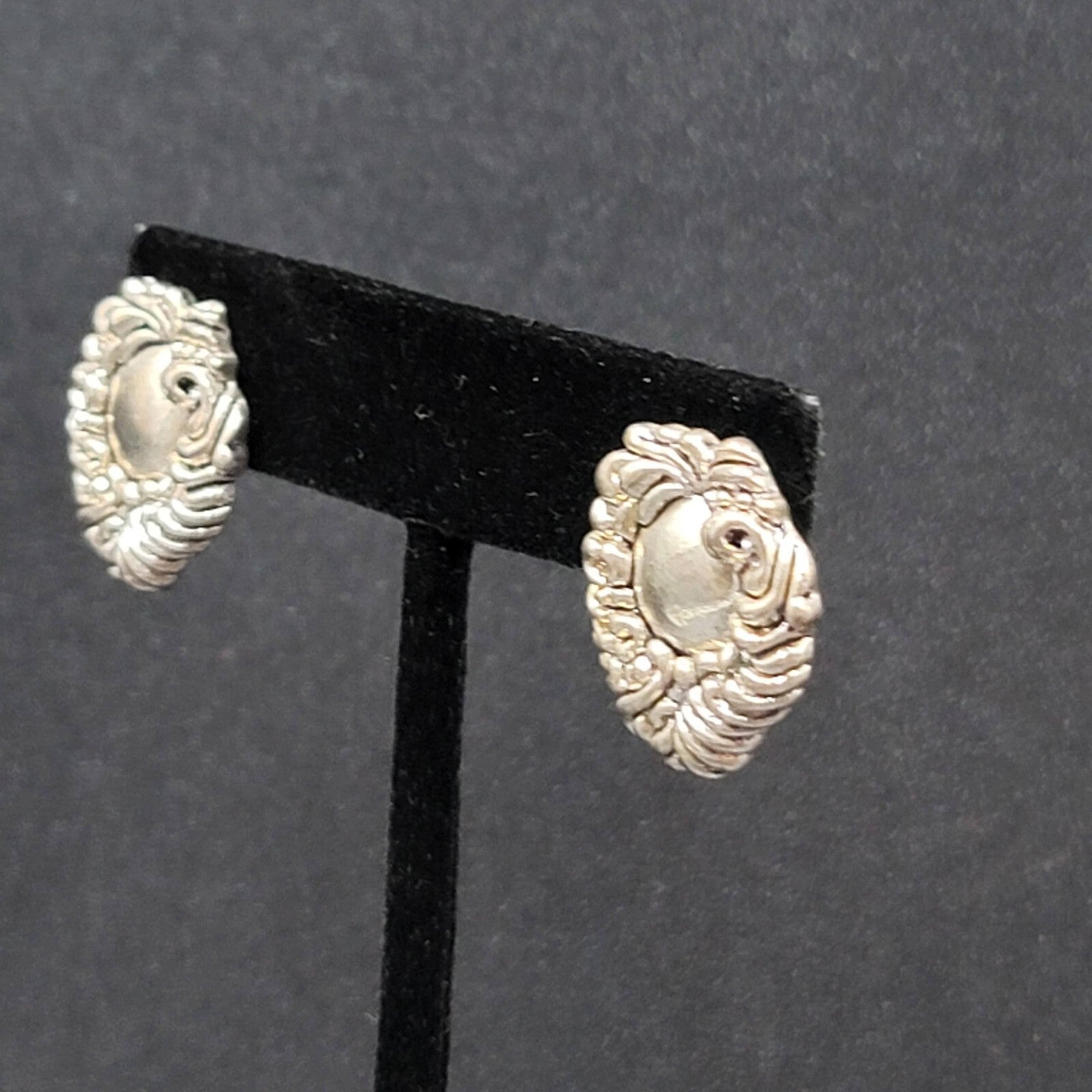 Vintage Pierced Earrings Silver Plated Modernist Ornate Drop 7/8"