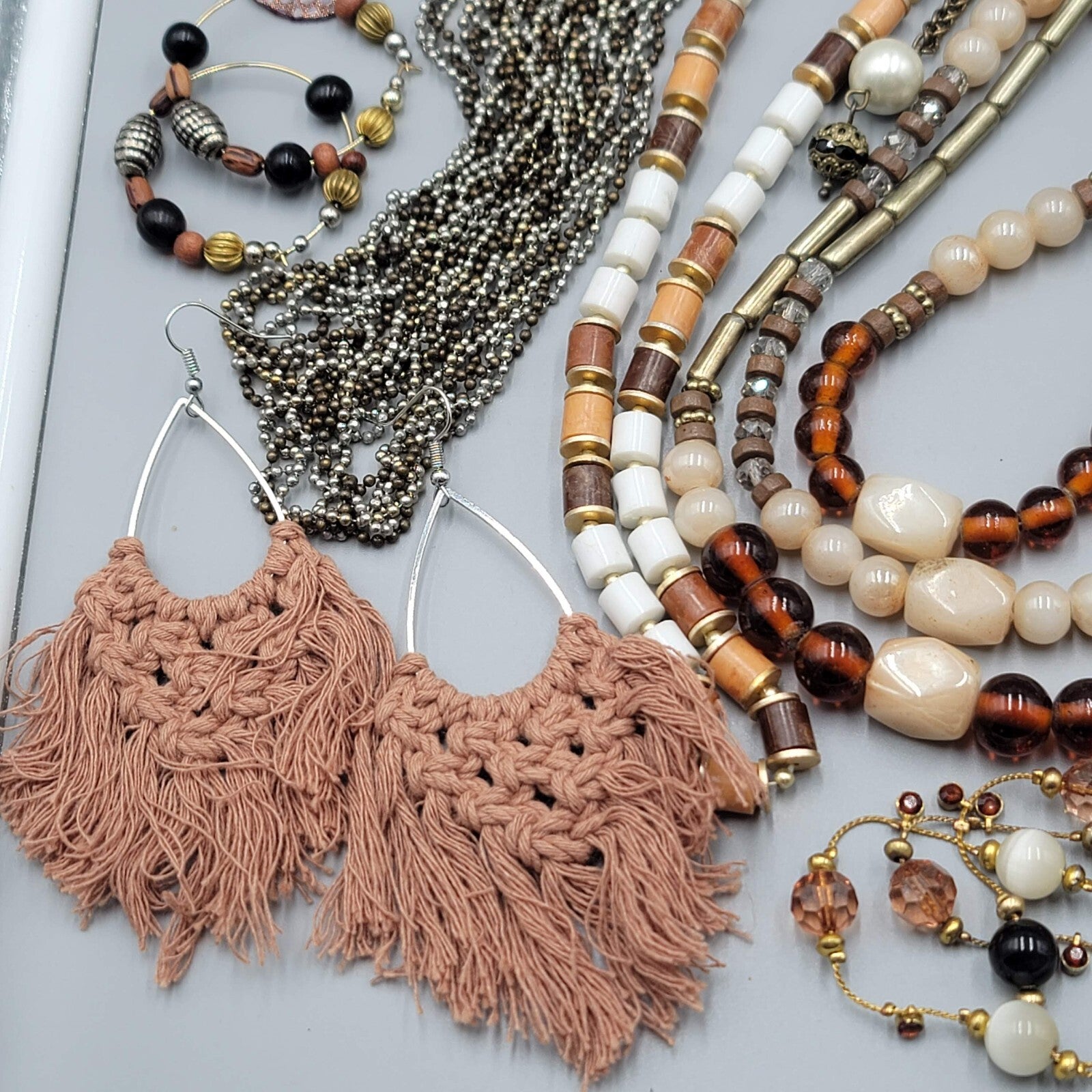 Jewelry Lot Necklace Bracelet Earrings Wood Boho Stone Bead 40 pcs