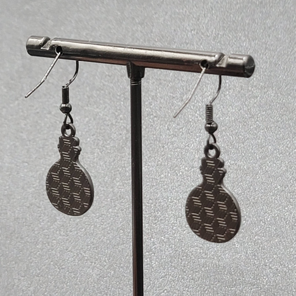 Poison Heart in Jar Pierced Earrings Black White Enamel Dangle 7/8" 