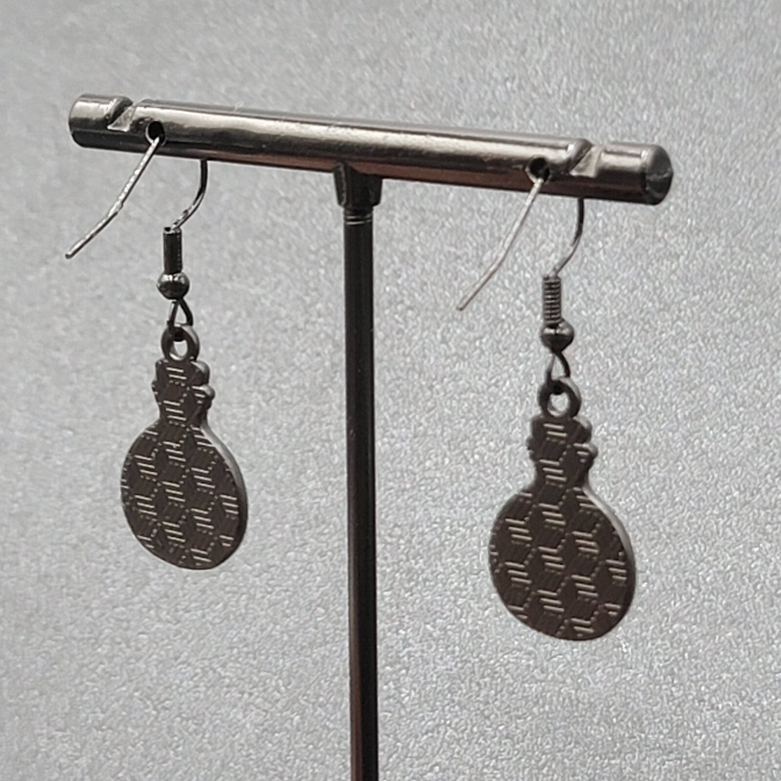 Poison Heart in Jar Pierced Earrings Black White Enamel Dangle 7/8" 