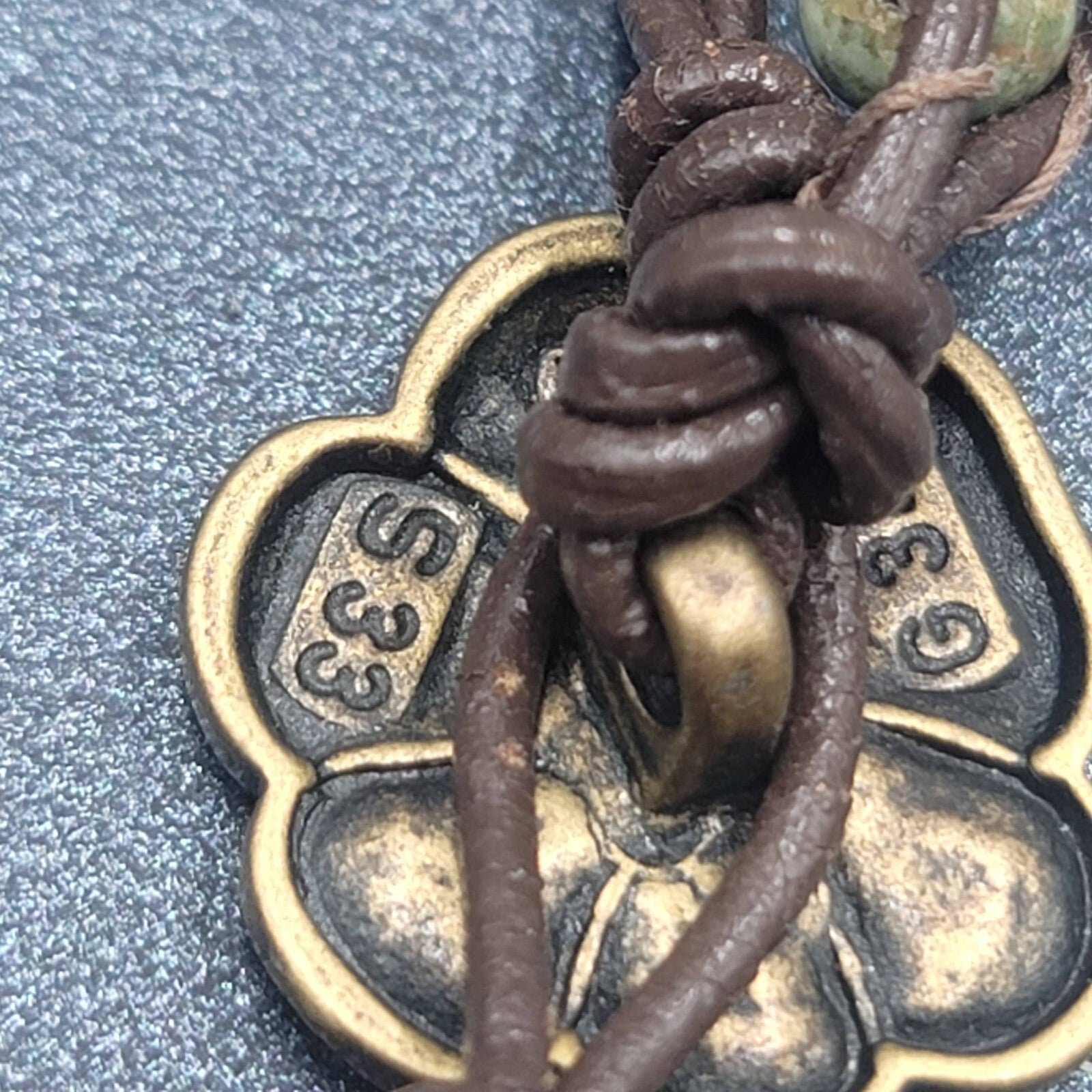 Lot of 3 Bracelets Stone Beads Flower Peace Sign Cord Bronze tone Clasp