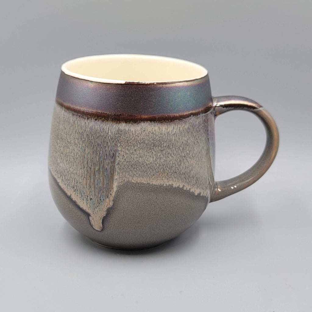 Art Pottery Coffee Mug Drip Glaze Gray Purple Tea Cup