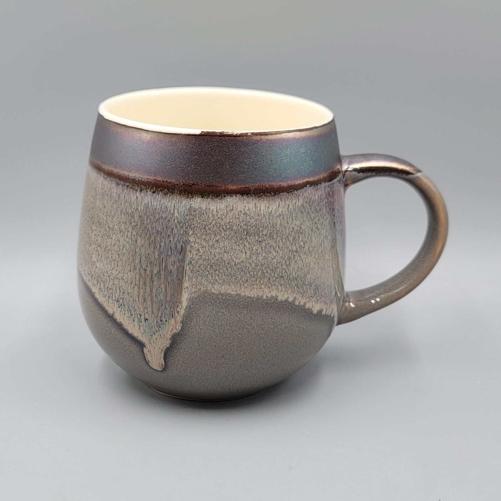 Art Pottery Coffee Mug Drip Glaze Gray Purple Tea Cup