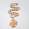 Vintage Wood Cross Bead Necklace Estate Costume Jewelry 26"