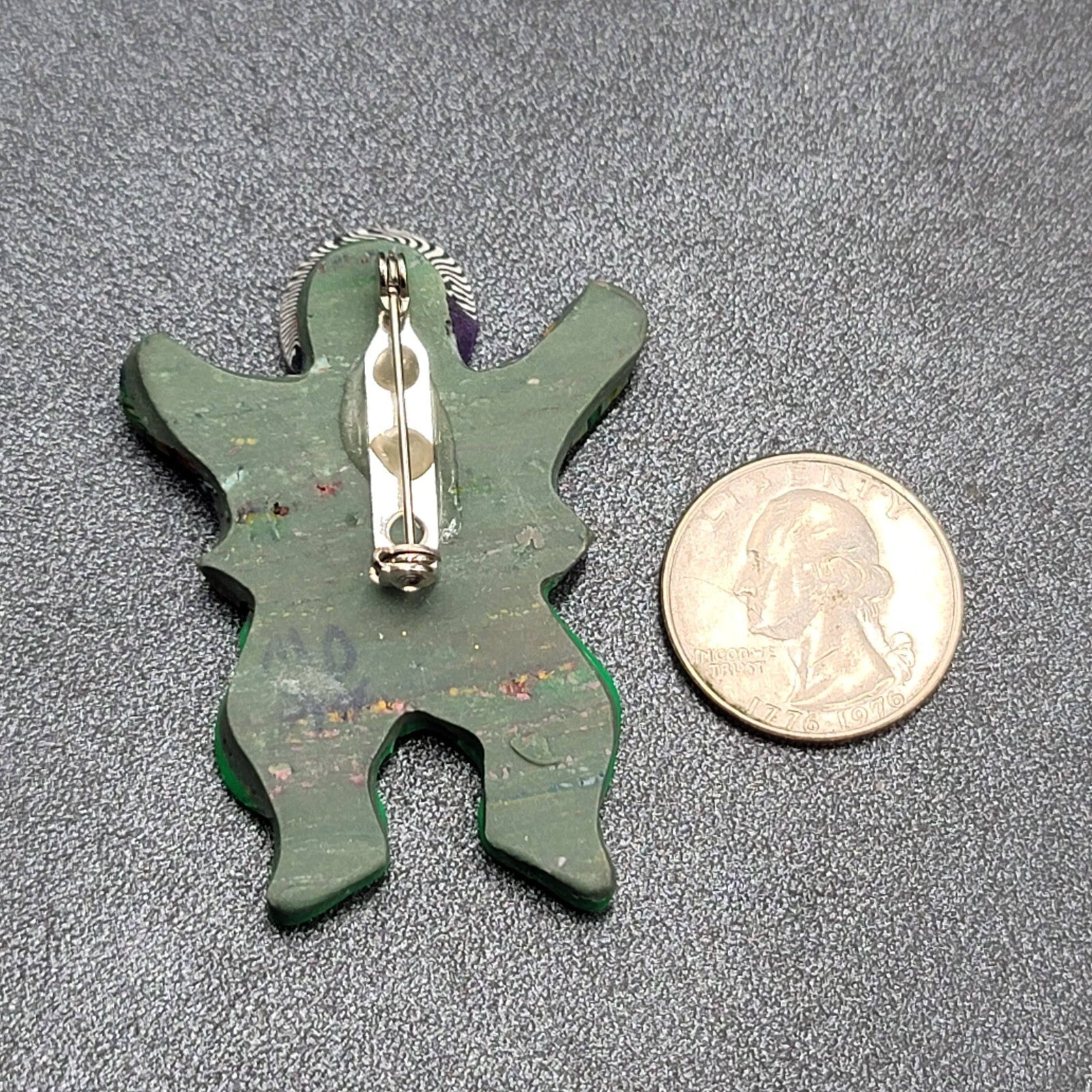 Vintage Figure Brooch Polymer Clay Signed Handmade 2.25"
