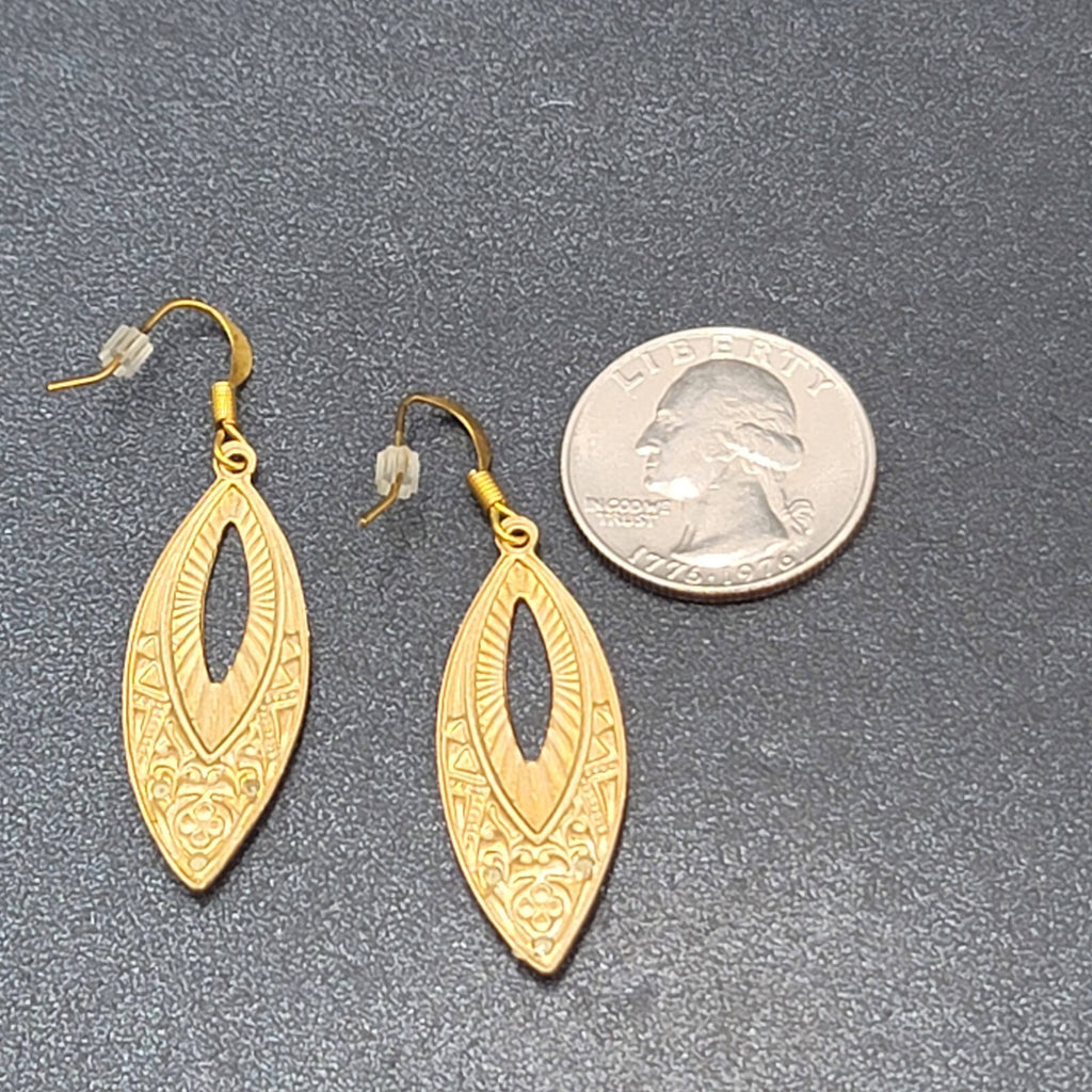 Pierced Earrings Gold tone Rhinestone Dangle 1.5"