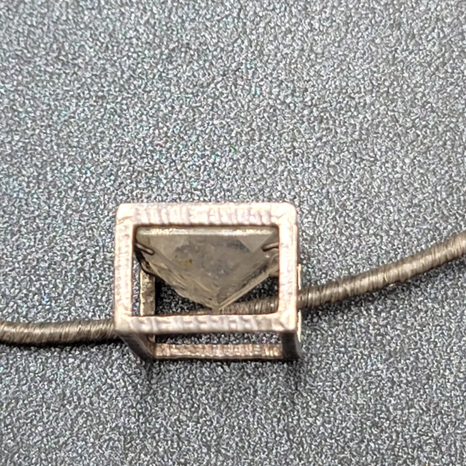 Quartz Crystal Necklace Unique Silver tone Caged Pendant Modernist Look 16.25"