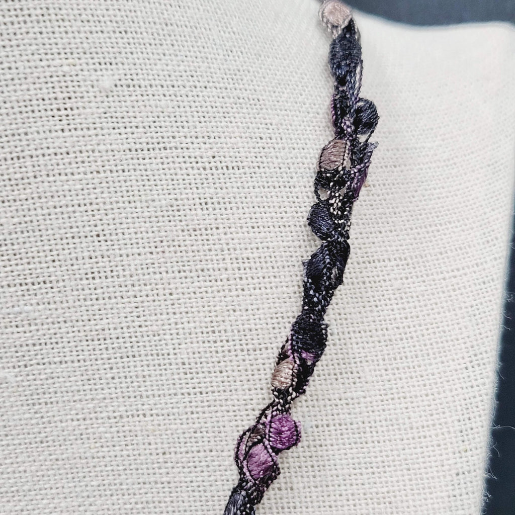 Purple Necklace Art Glass Heart Pendant 20"