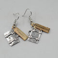 Travel Theme Pierced Earrings Suitcase JOURNEY WANDERLUST Two Toned Dangle 1"