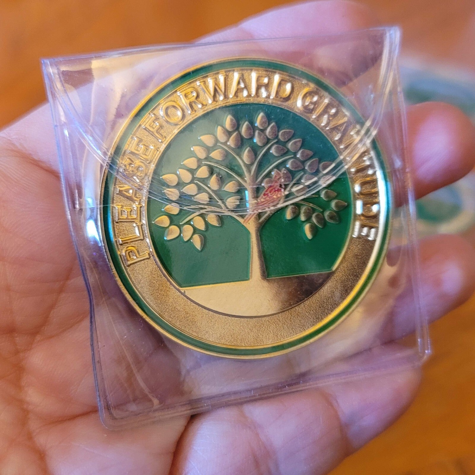 Please Forward Token Lot Coin Medal Gold tone Green Enamel Lot of 9 / 2"