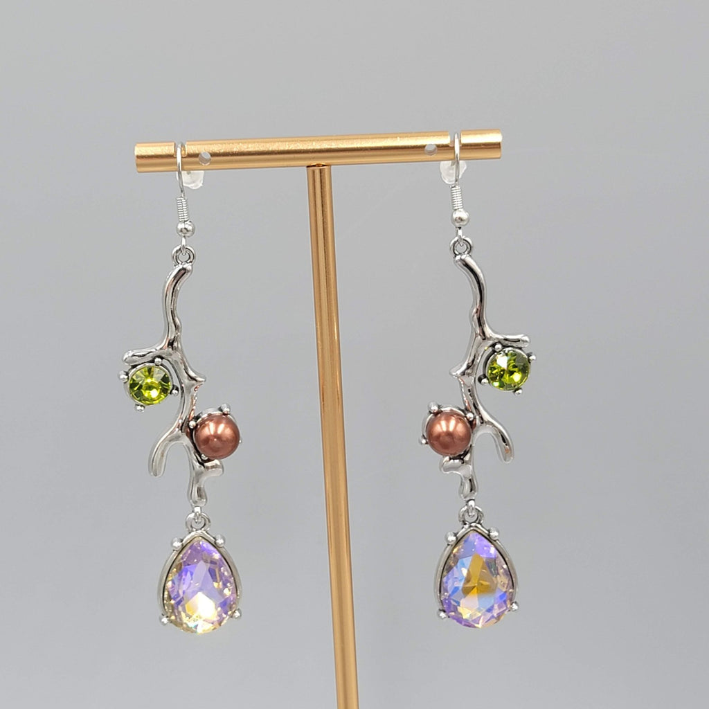 Multicolor Crystal Rhinestones Pierced Earrings Silver tone Dangle Long 2.75 in