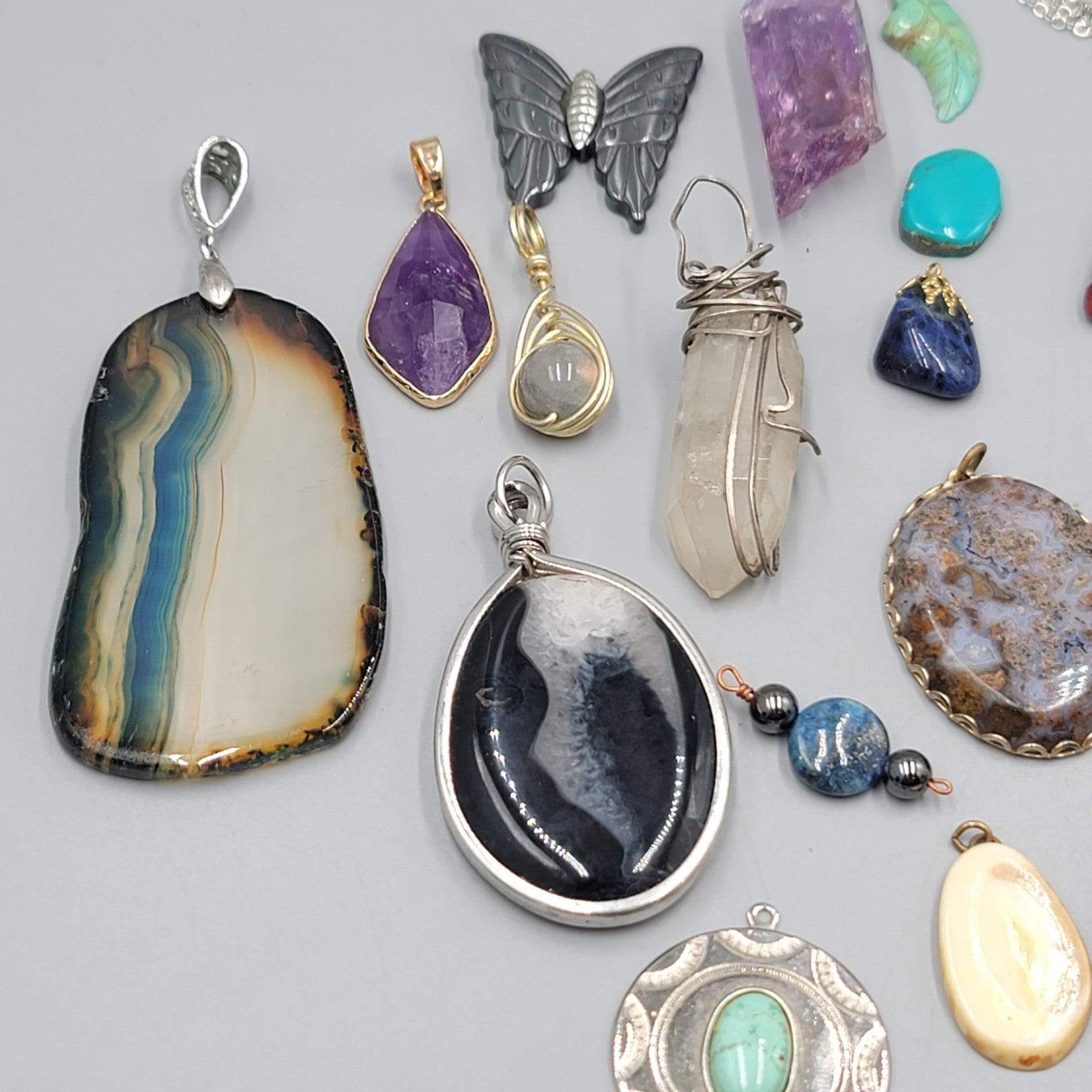 All Semi Precious Gemstone Stone Pendant Lot of 23 Various Styles Colors