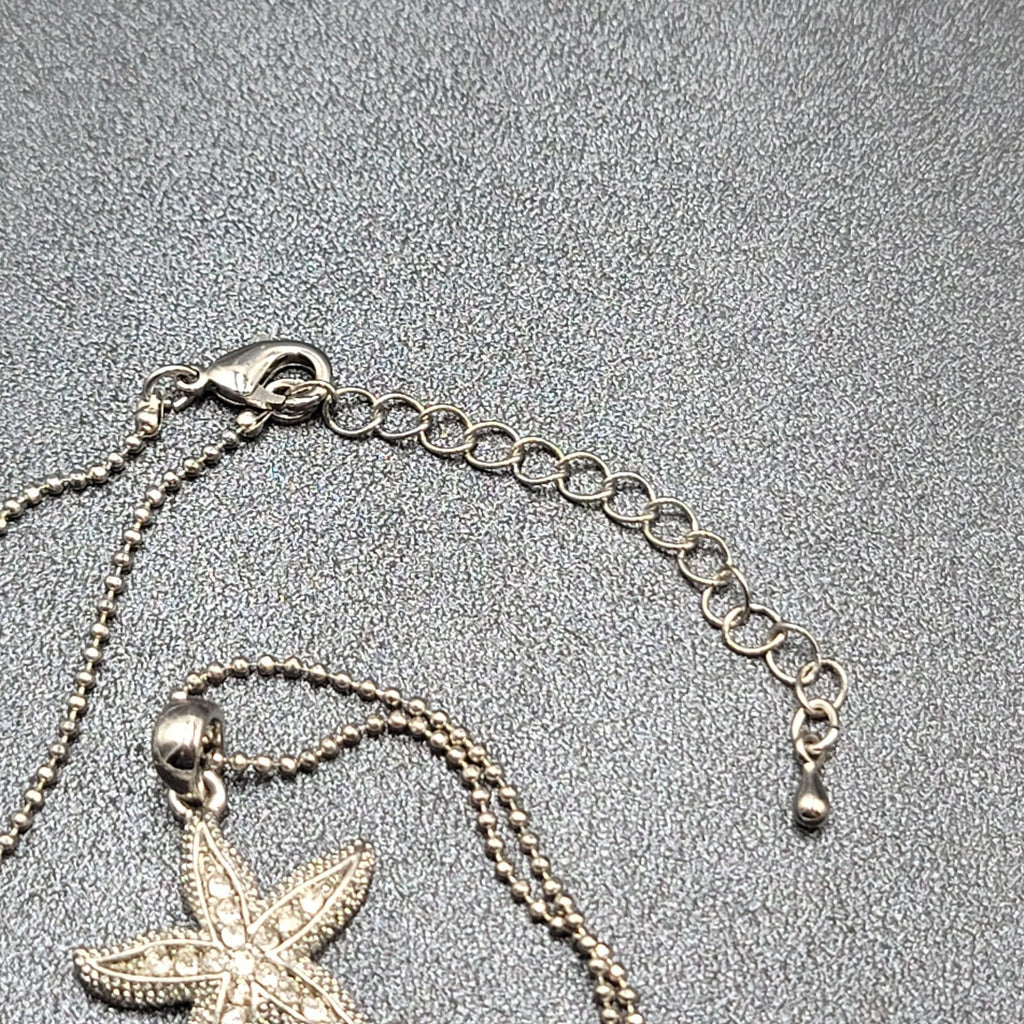 Starfish Necklace Silver tone Crystal Rhinestone Ball Chain 16"-18"