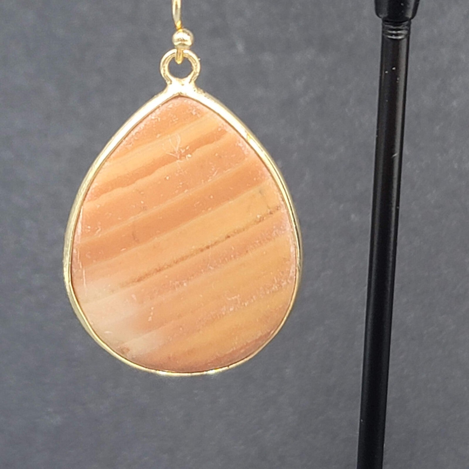 Pierced Earrings Gold tone Orange Stone Teardrop Dangle 1 3/8"