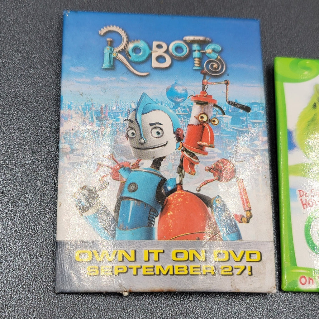 Vintage Lot of 2 Kids Movie Promo Pin Back Buttons Pins ROBOTS GRINCH