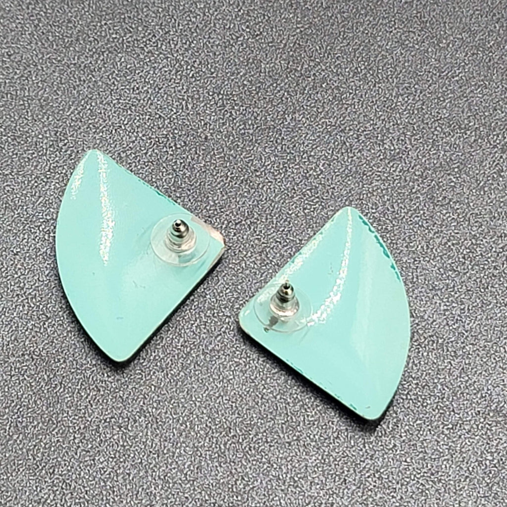 Vintage Pierced Earrings Teal Blue Crackle Enamel Statement Drop 1 5/8"