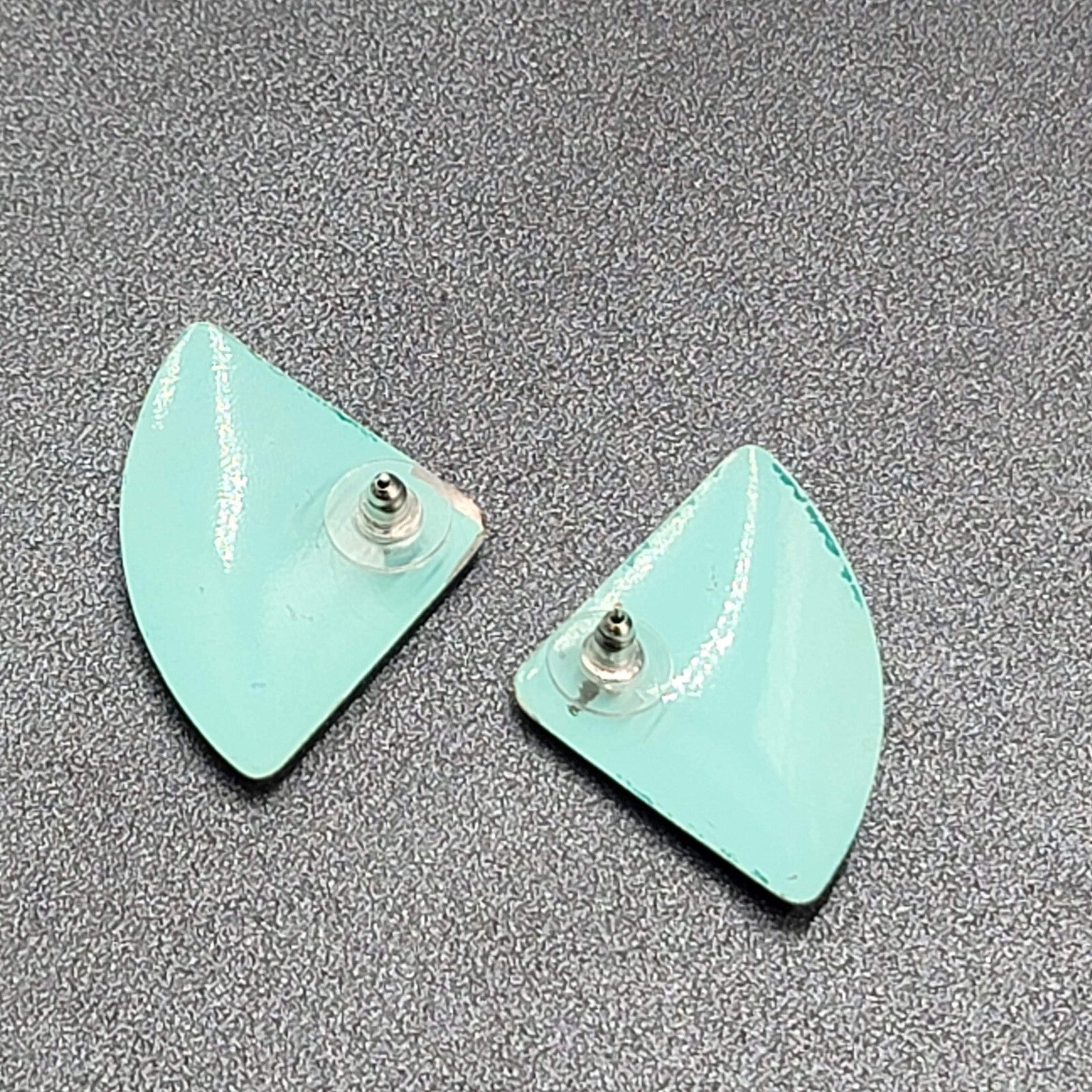 Vintage Pierced Earrings Teal Blue Crackle Enamel Statement Drop 1 5/8"