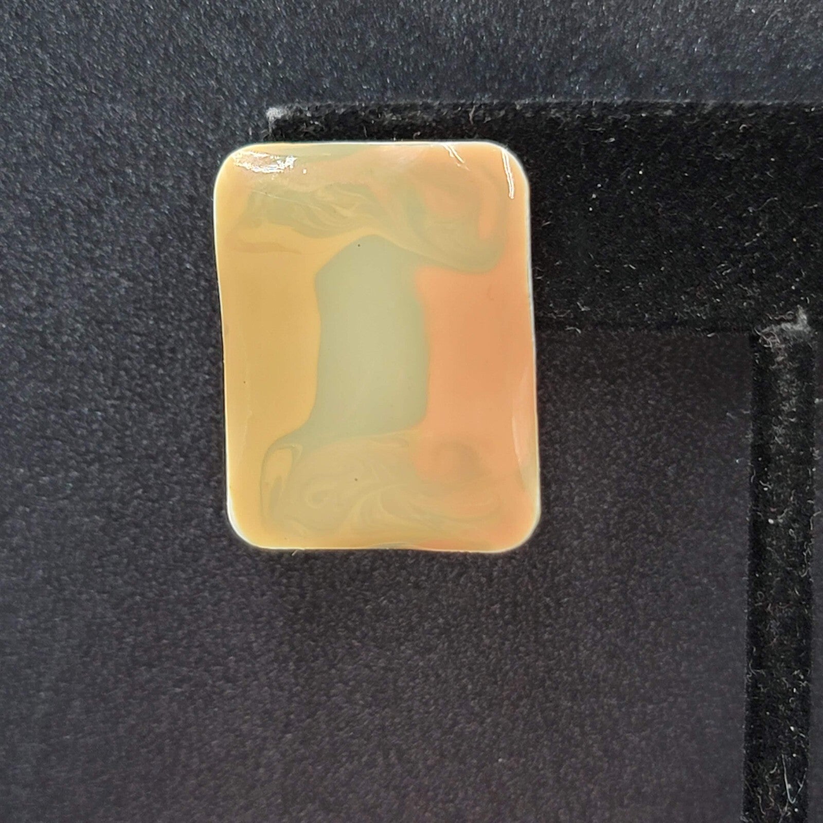 Vintage Pierced Earrings Peach Sage Enamel Rectangle Drop 1"