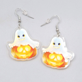 Halloween Ghost Pumpkin Pierced Earrings Silver tone Dangle 1.5 in