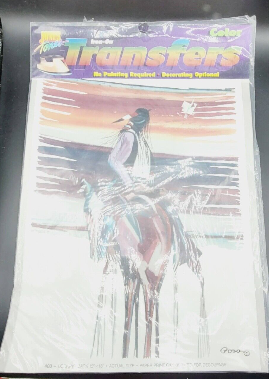 Jones Tones Color Iron on Transfers Looking Back Native American on Horse