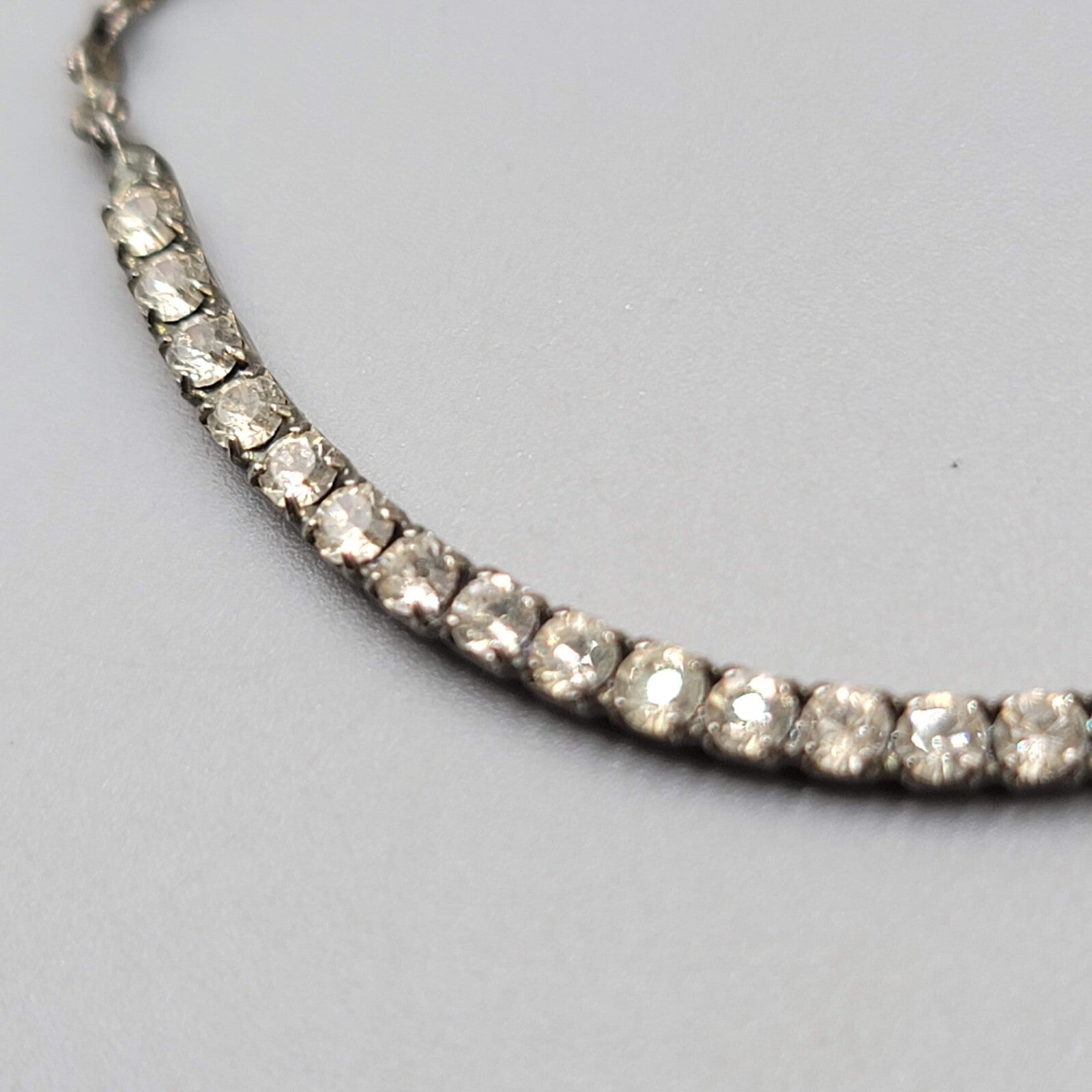 Rhinestone Necklace Silver tone Minimalist Dainty 18"