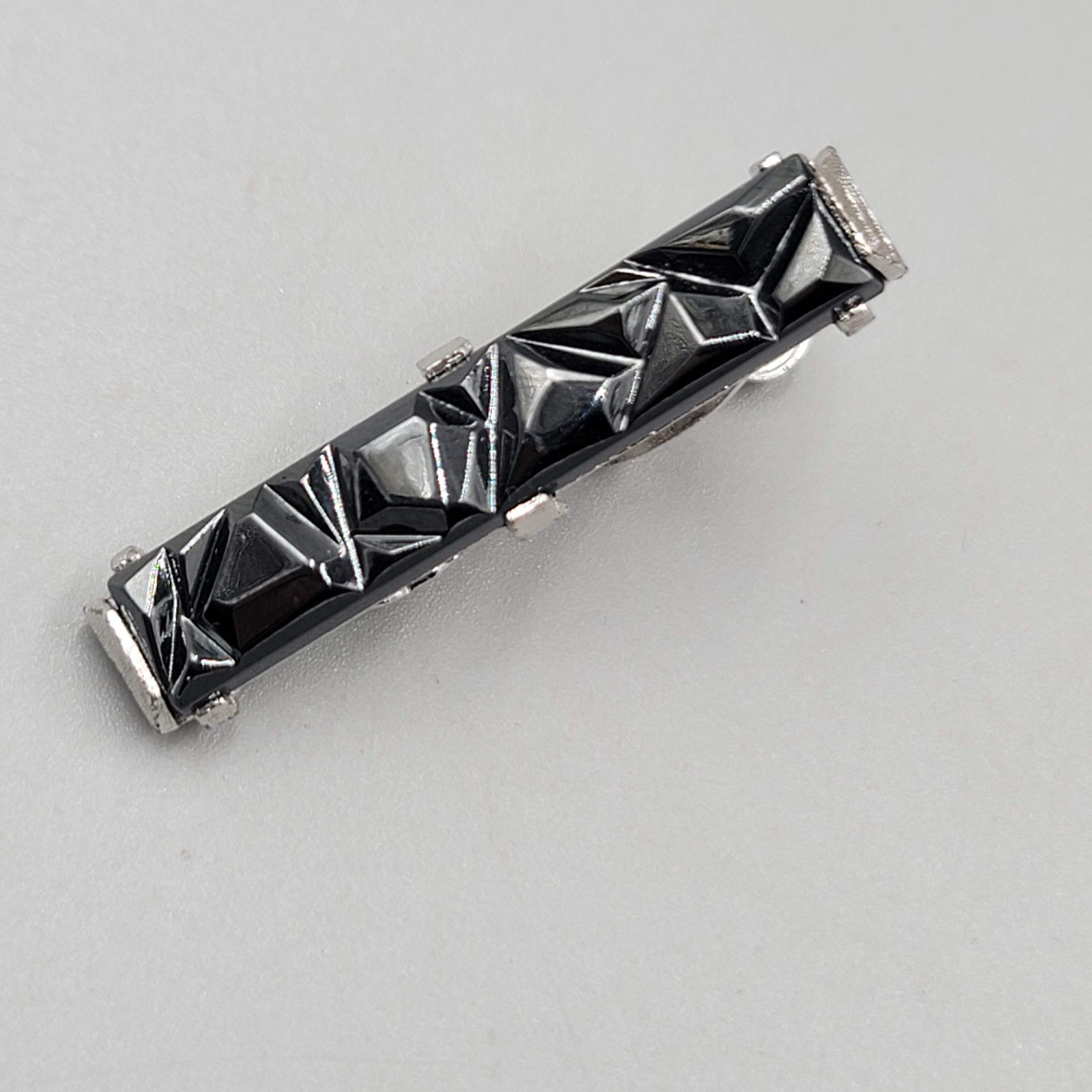 Vintage Sarah Cov Tie Clip Bar Silver tone 1.5" Mens Jewelry Estate Signed