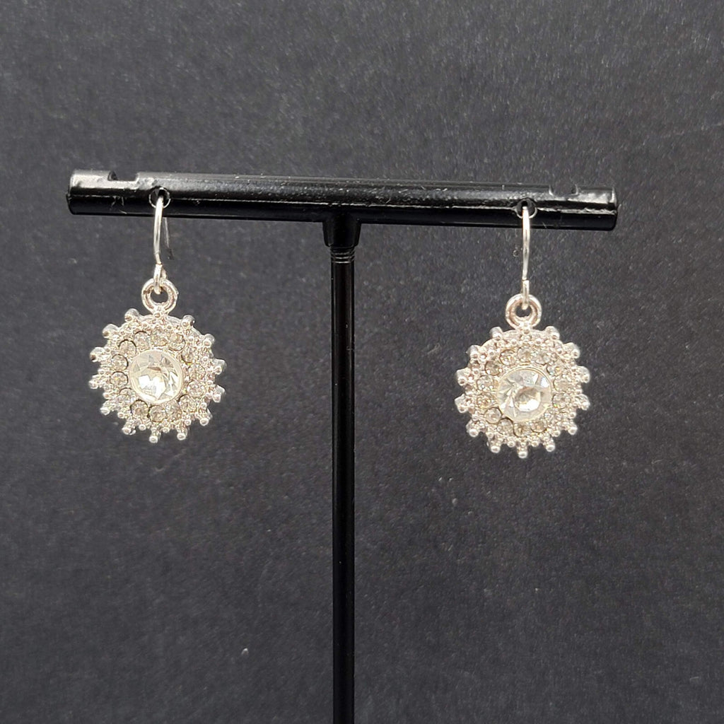 Pierced Earrings Silver Plated Crystal Rhinestone Dangle 3/4"
